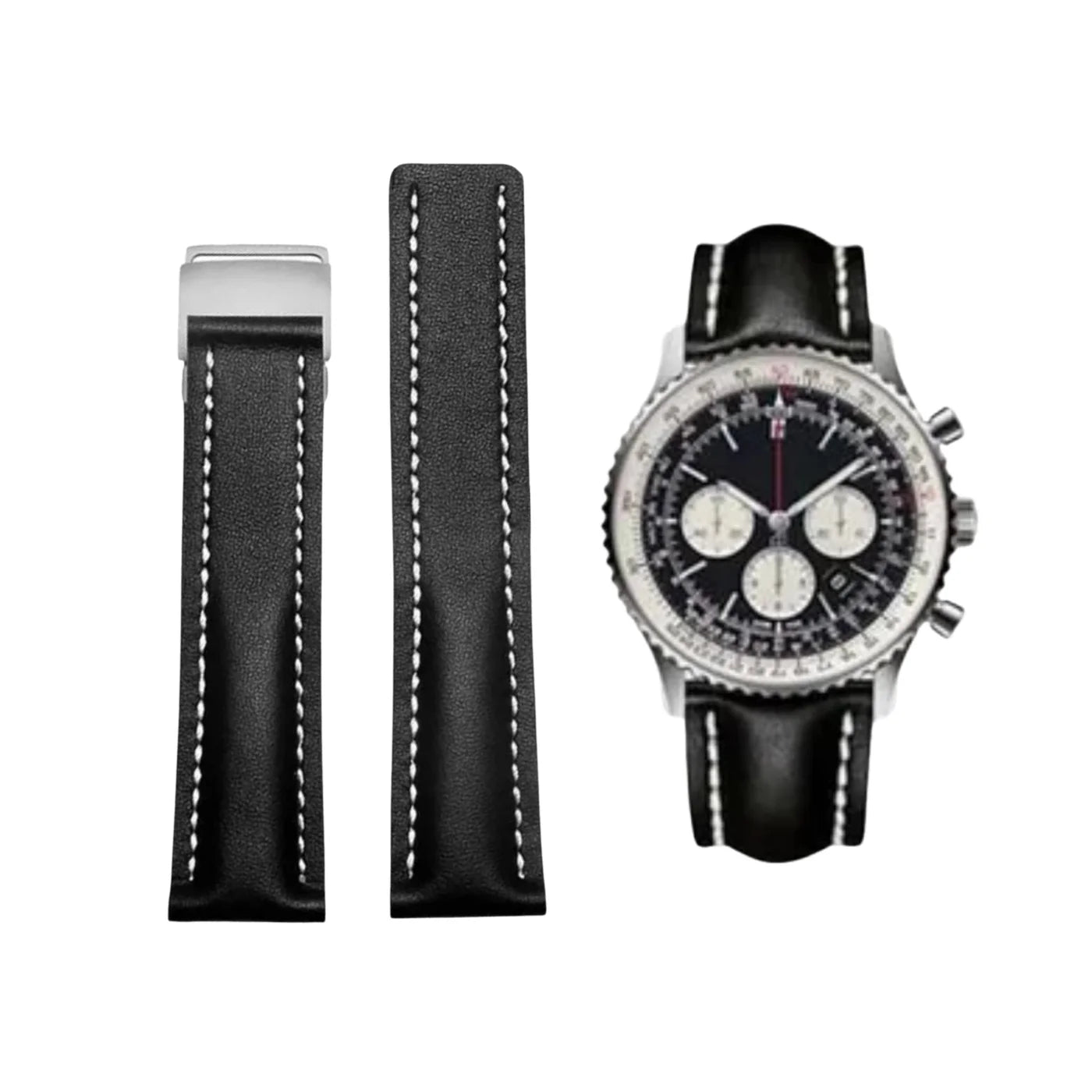 Leder Armband - für Breitling Uhren - Flach Schwarz - Helvetus DE