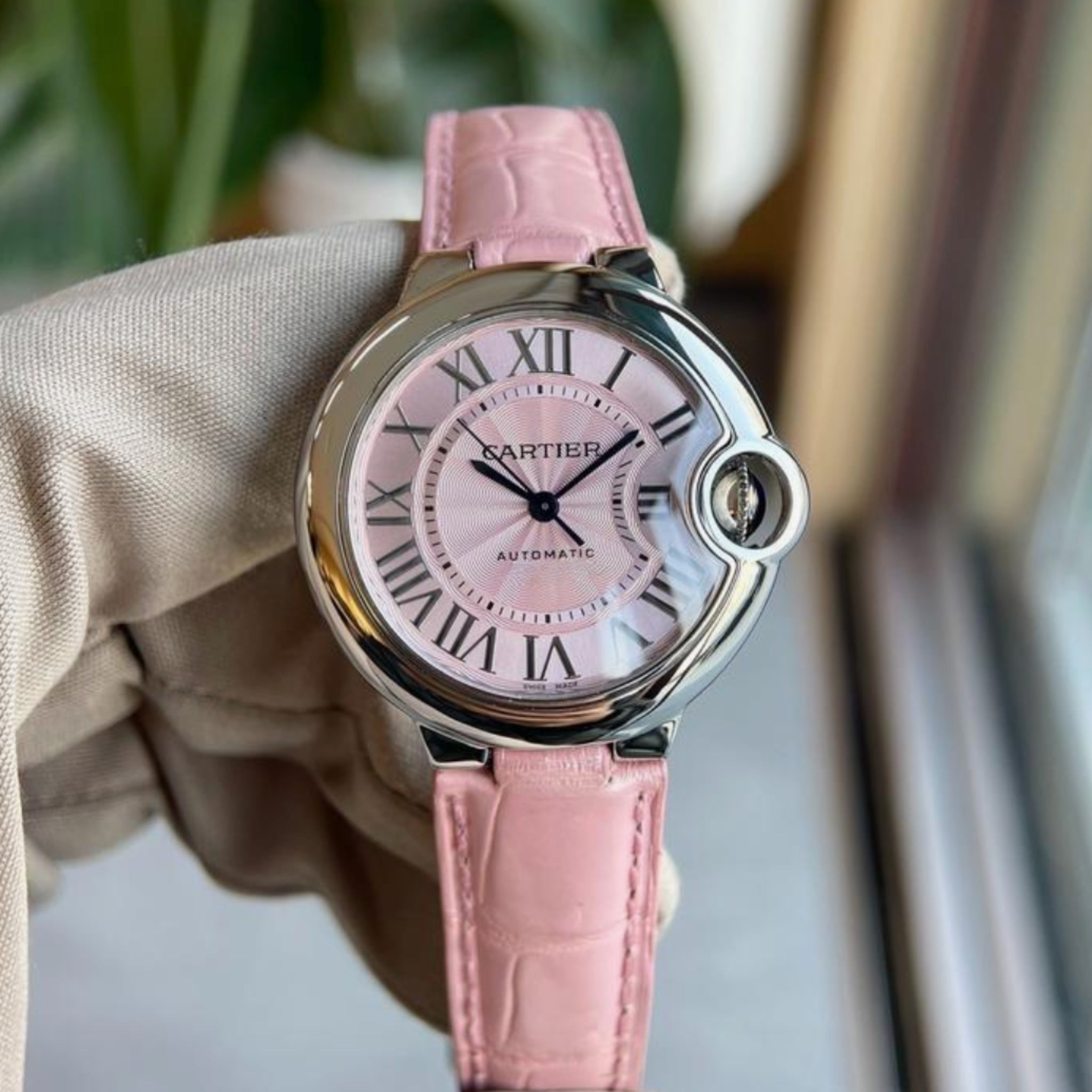 Leder Armband für Cartier Ballon Bleu – Pink - Helvetus DE