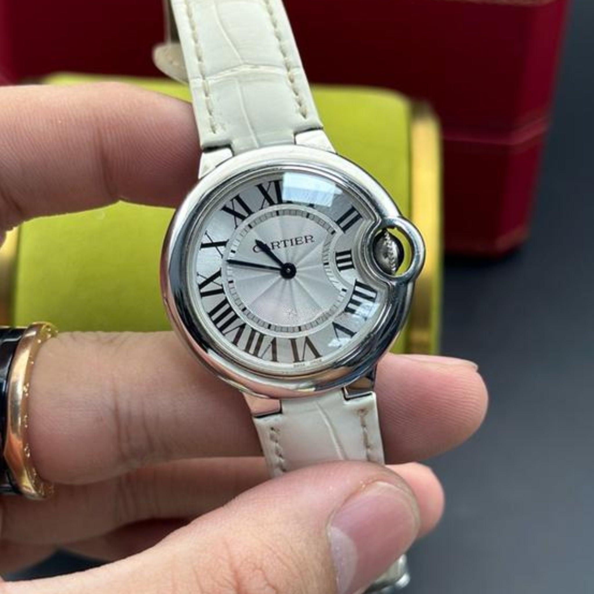 Leder Armband für Cartier Ballon Bleu – Weiss - Helvetus DE