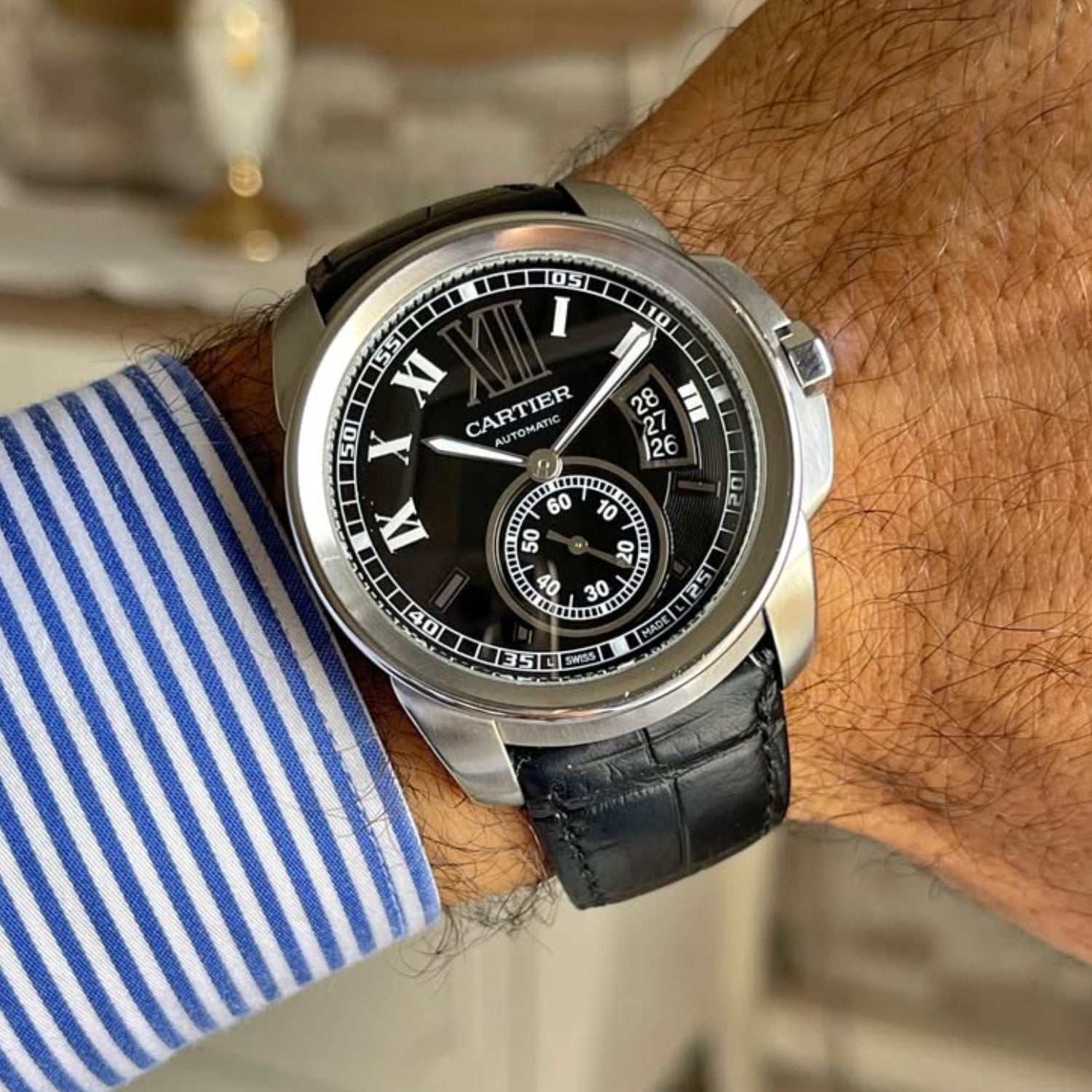 Leder Armband - für Cartier Calibre - Schwarz - Helvetus DE