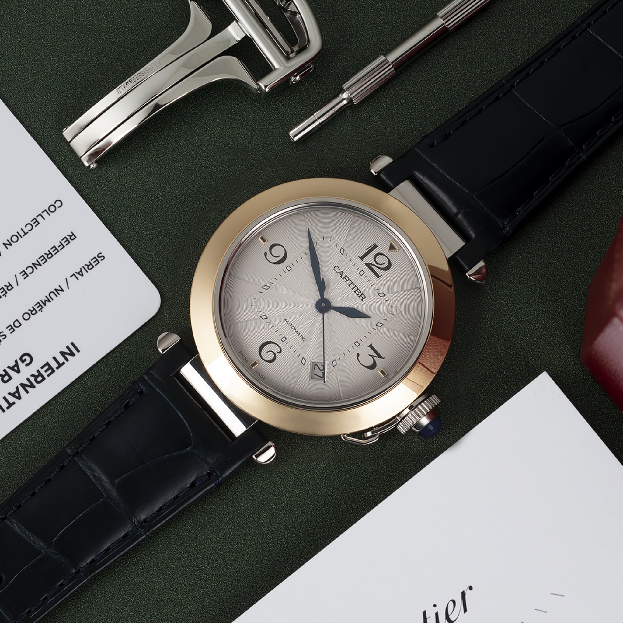 Leder Armband - für Cartier Pasha - Schwarz - Helvetus DE