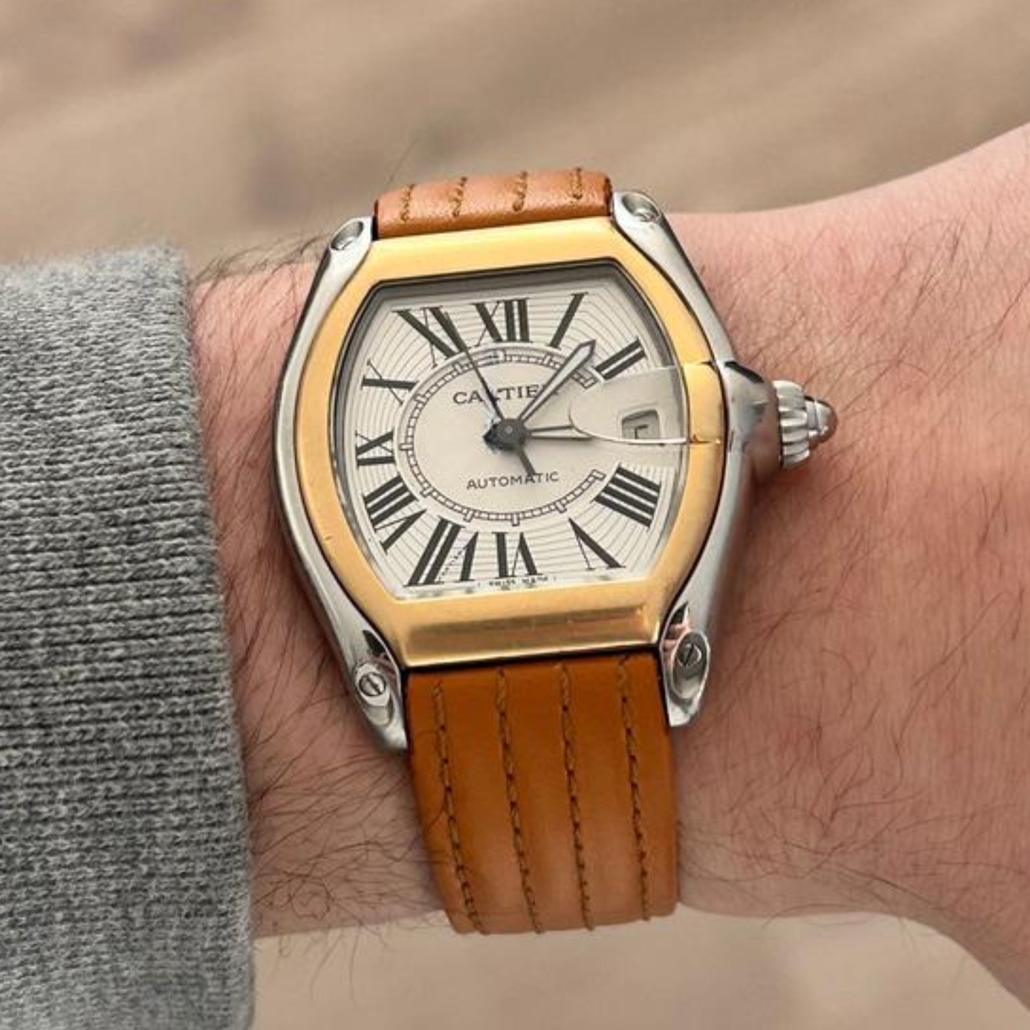 Leder Armband - für Cartier Roadster - Hell Braun - Helvetus DE