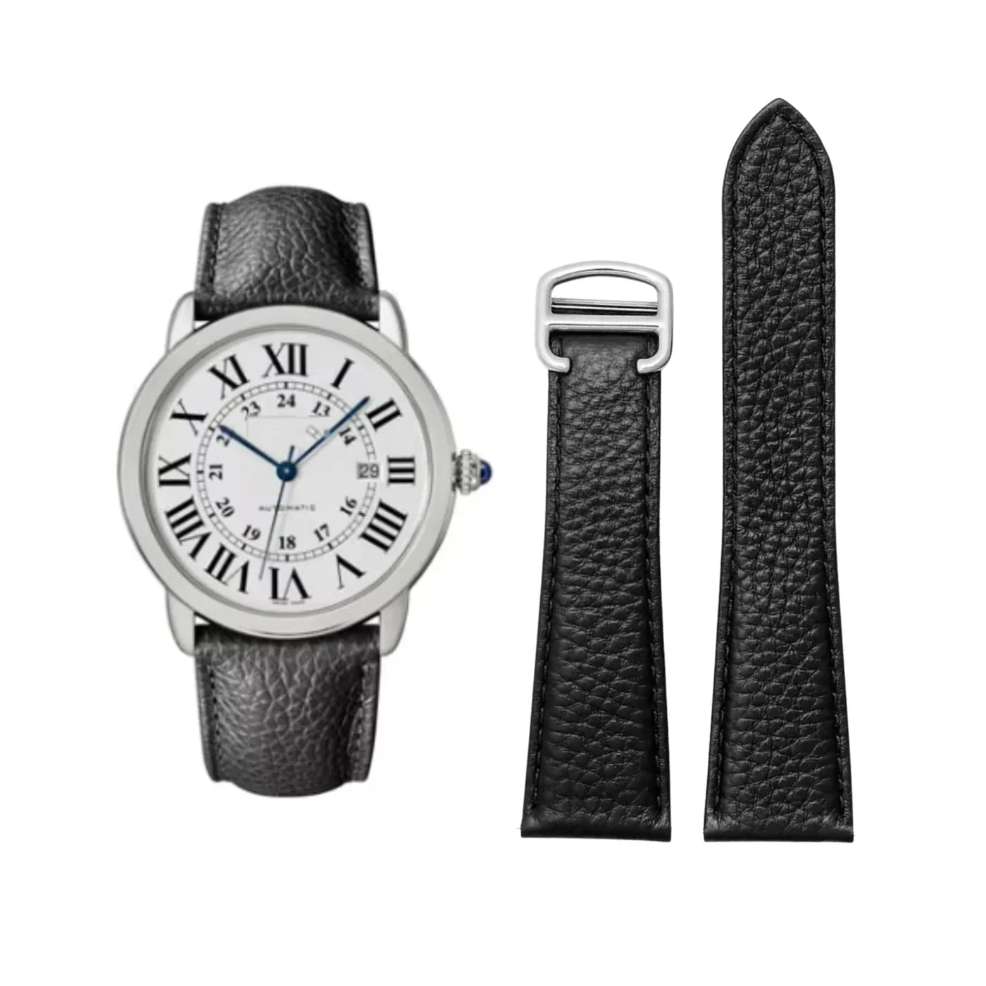Leder Armband für Cartier Ronde Modelle – Schwarz - Helvetus DE