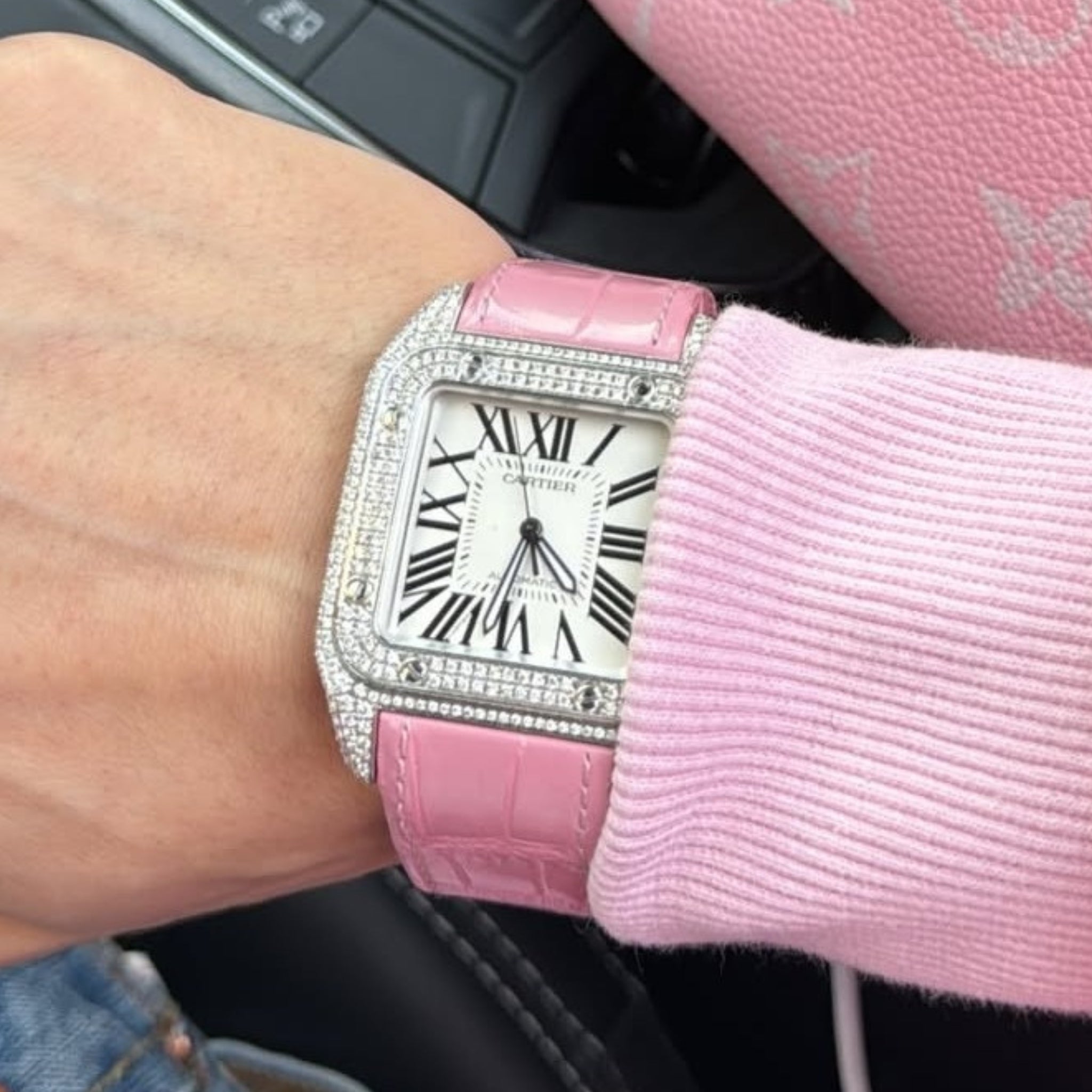 Leder Armband - für Cartier Santos 100 - Pink - Helvetus DE