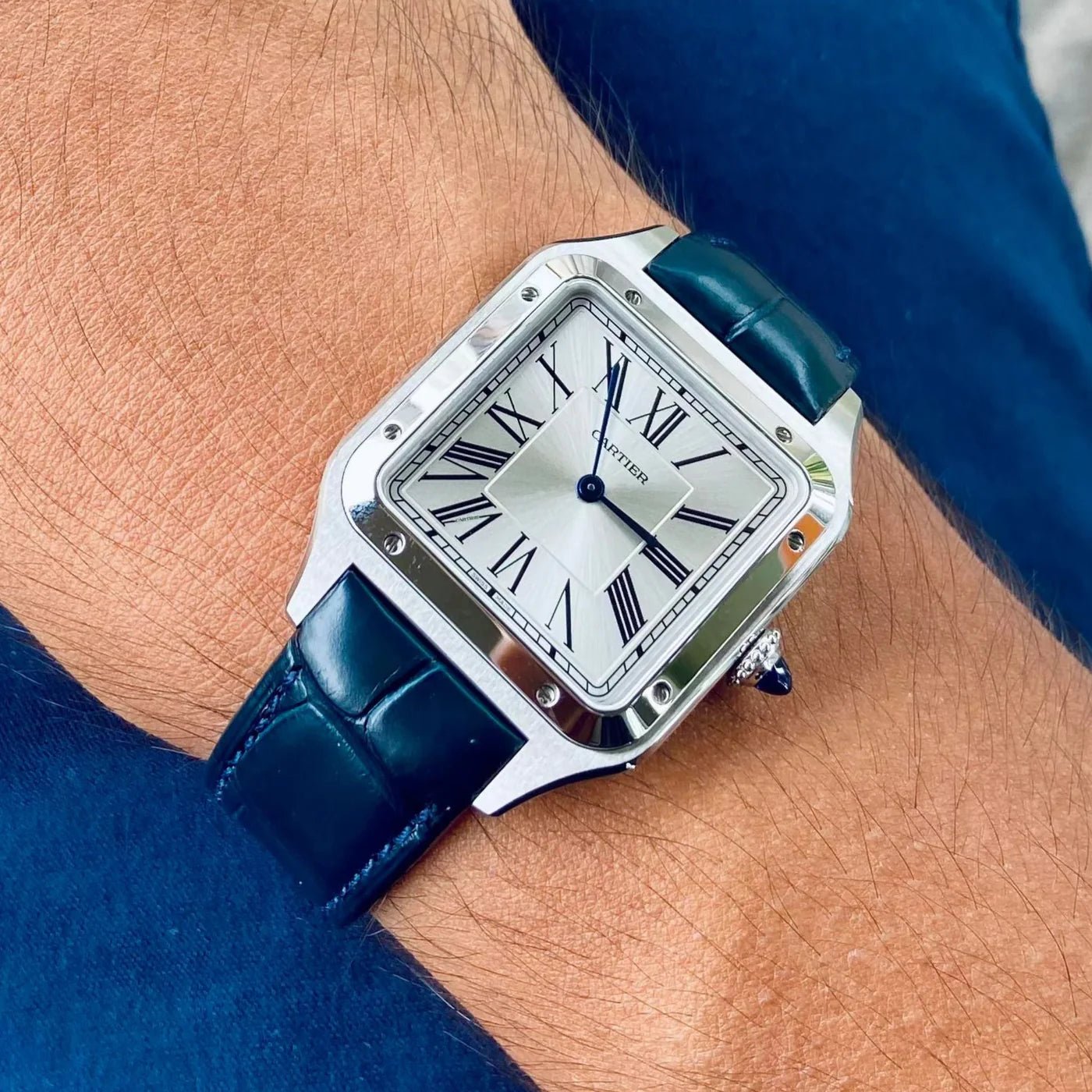 Leder Armband - für Cartier Santos Dumont - Blau - Helvetus DE
