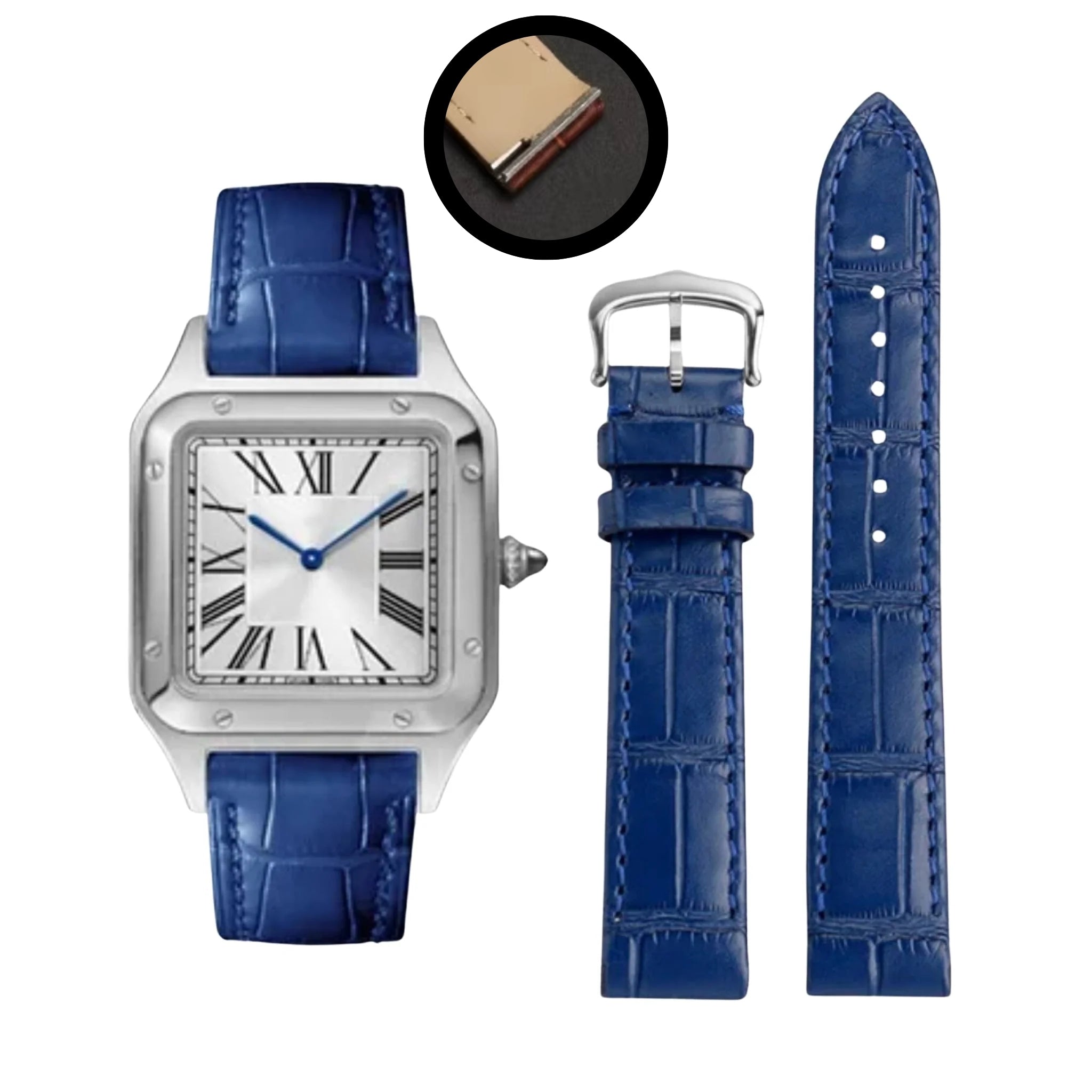 Leder Armband - für Cartier Santos Dumont - Blau - Helvetus DE