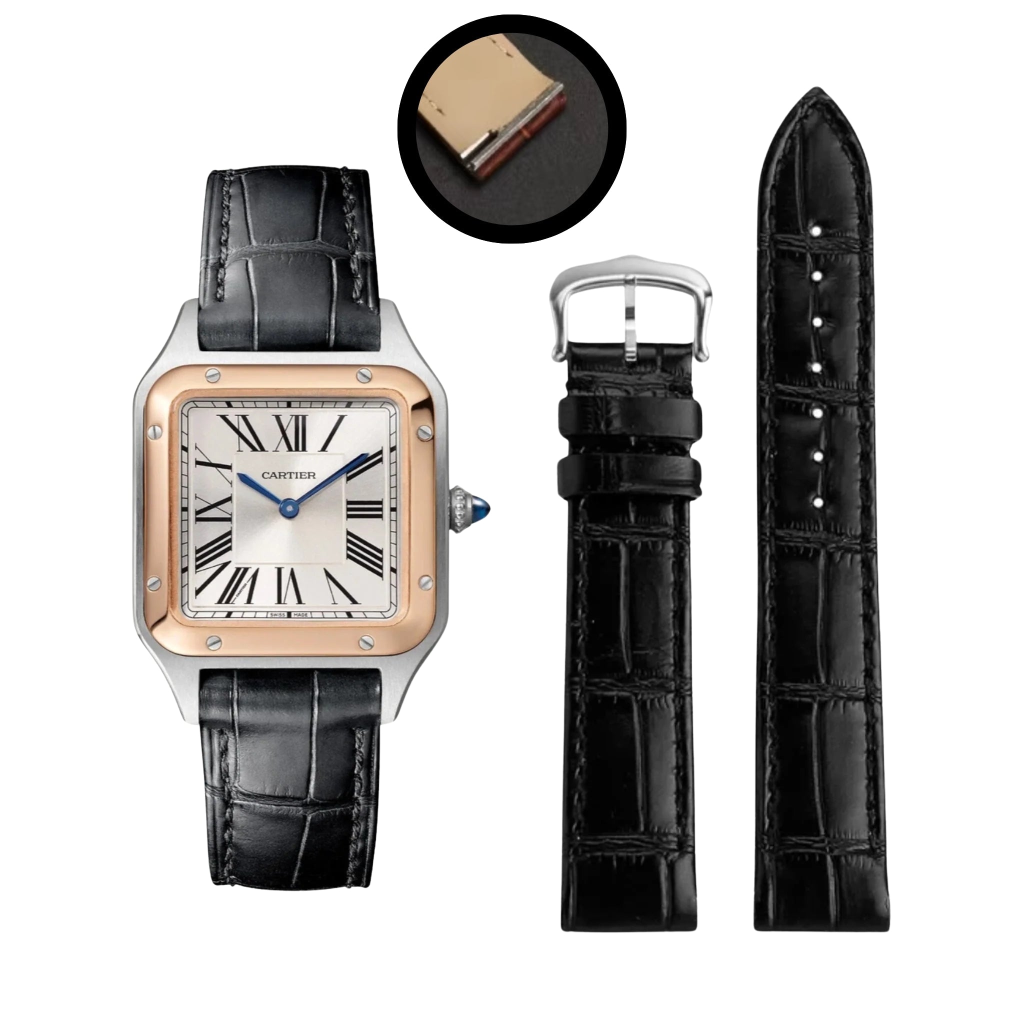 Leder Armband - für Cartier Santos Dumont - Schwarz - Helvetus DE