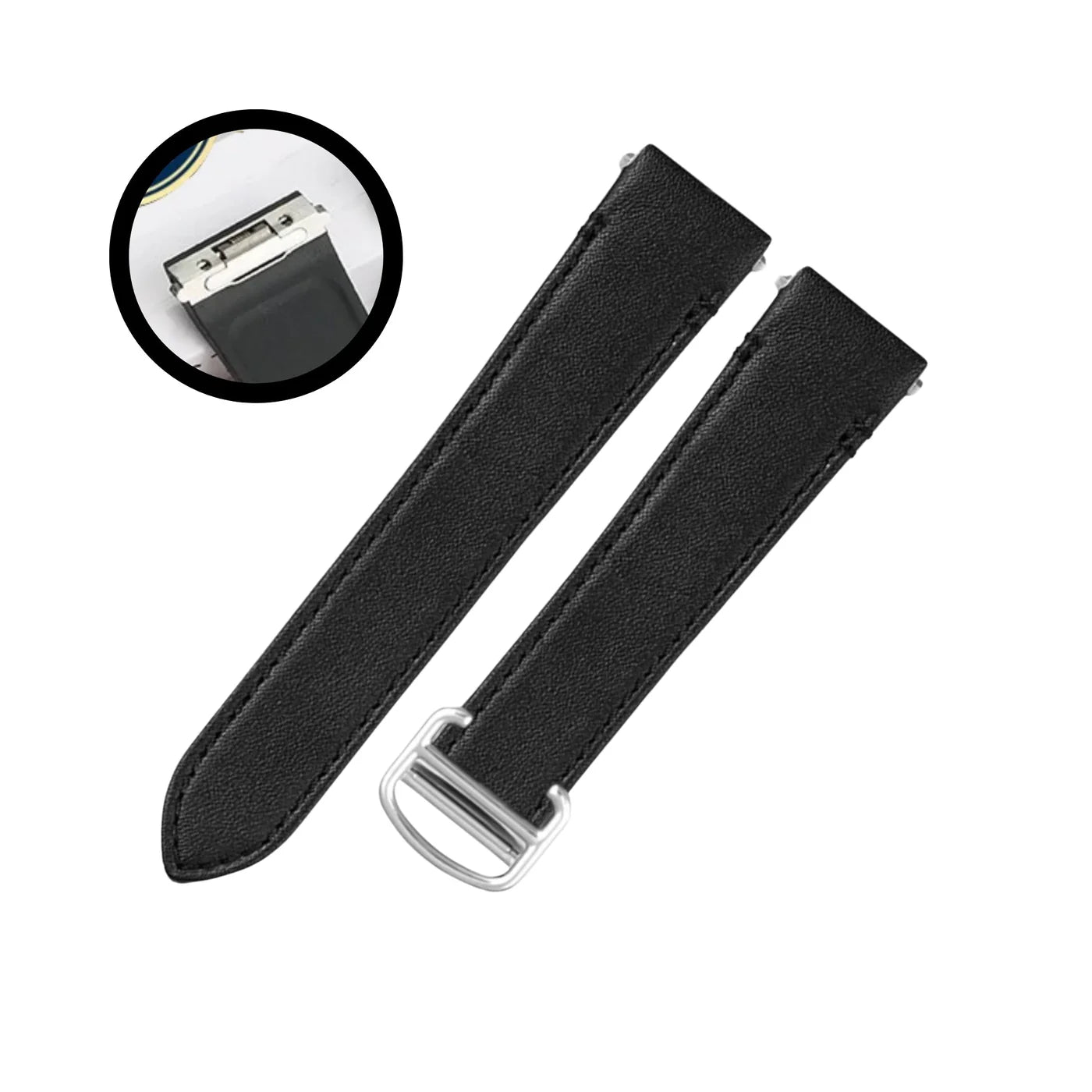 Leder Armband für Cartier Santos Medium/Large – Flach Schwarz – Quick Switch/Release - Helvetus DE
