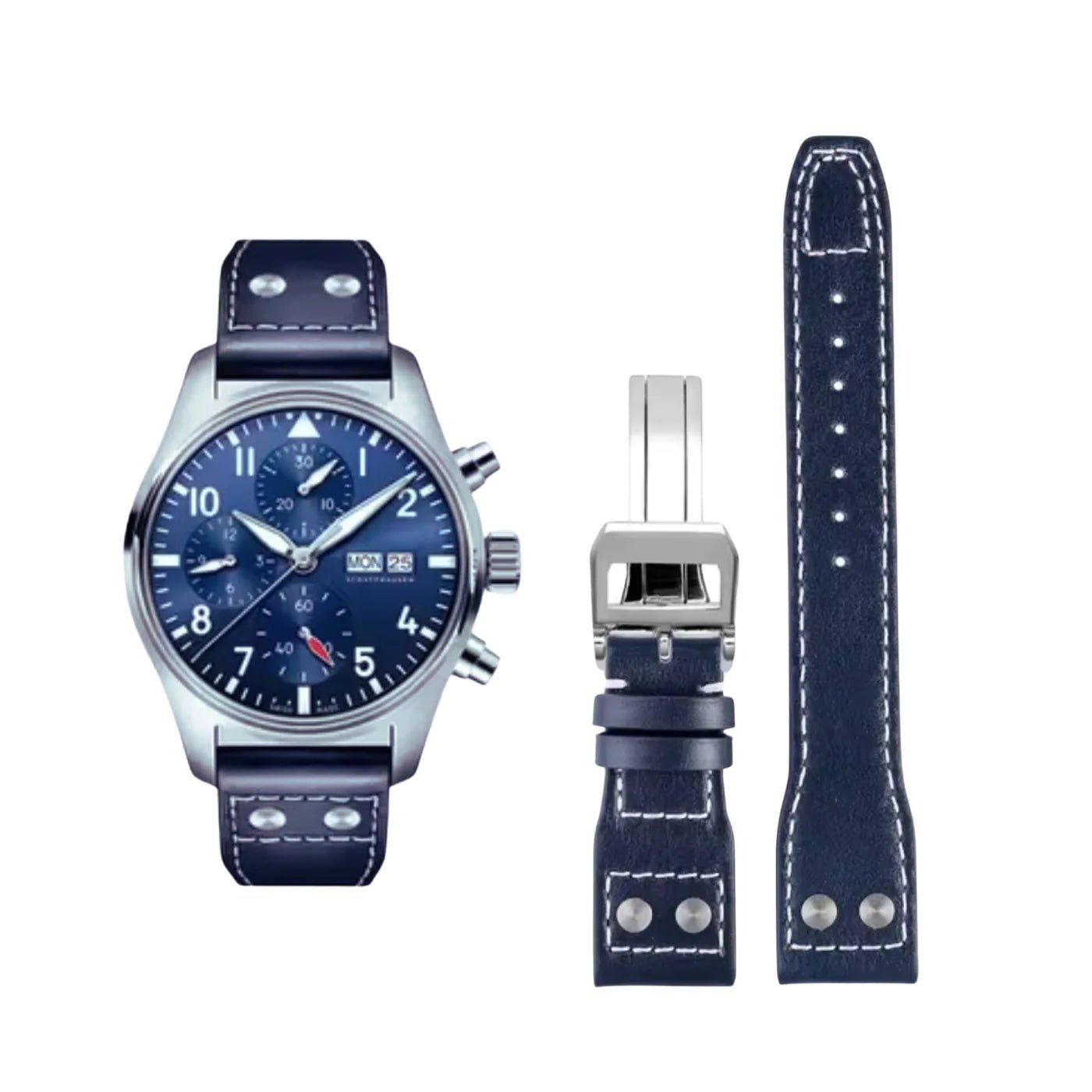 Leder Armband - für IWC Pilot - Blau - Helvetus DE