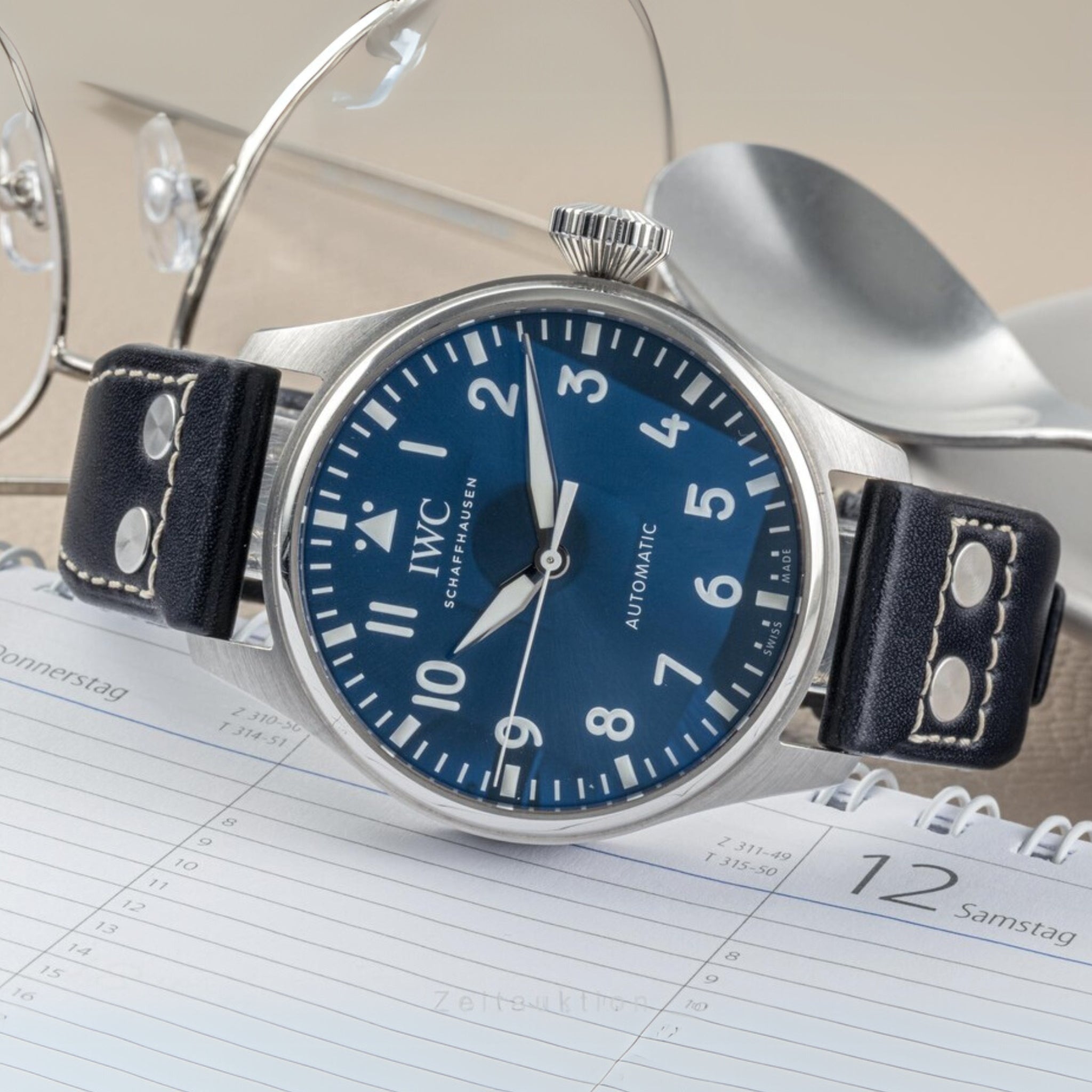 Leder Armband - für IWC Pilot - Blau - Mit Nieten - Helvetus DE