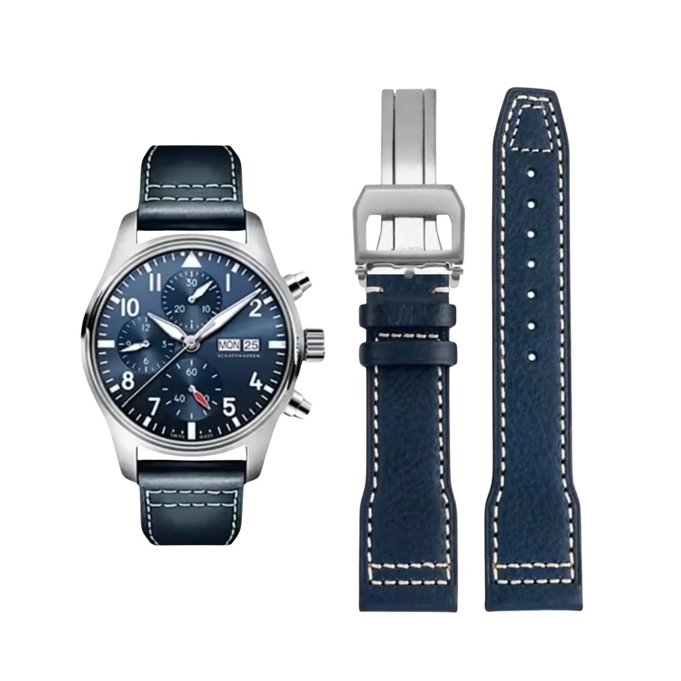 Leder Armband - für IWC Pilot - Blau - Ohne Nieten - Helvetus DE