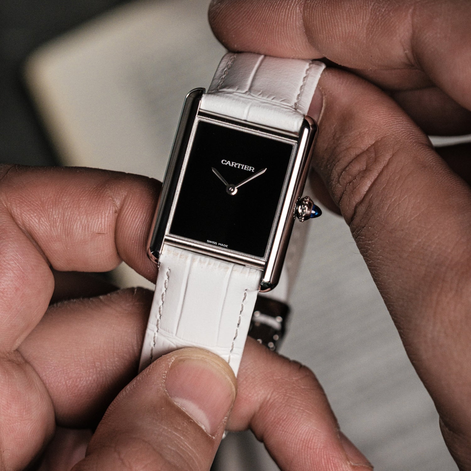 Lederarmband für Cartier Tank / Tank Solo / Tank Must – Weiss - Helvetus DE