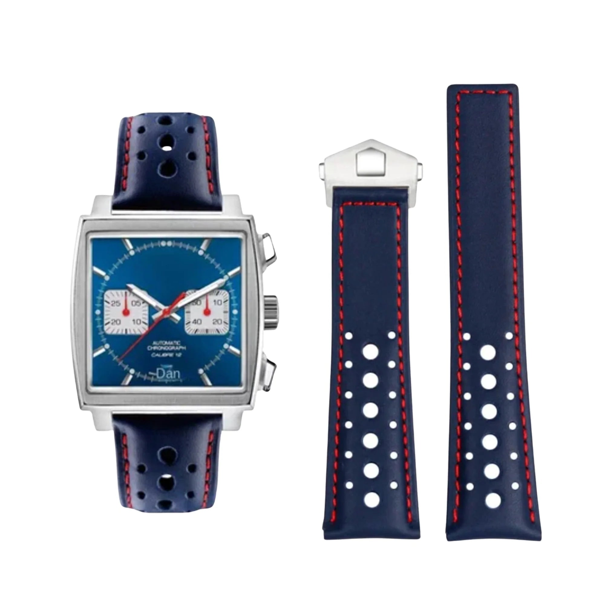 Lederarmband – Für Tag Heuer Monaco – Blau/Rot - Helvetus DE