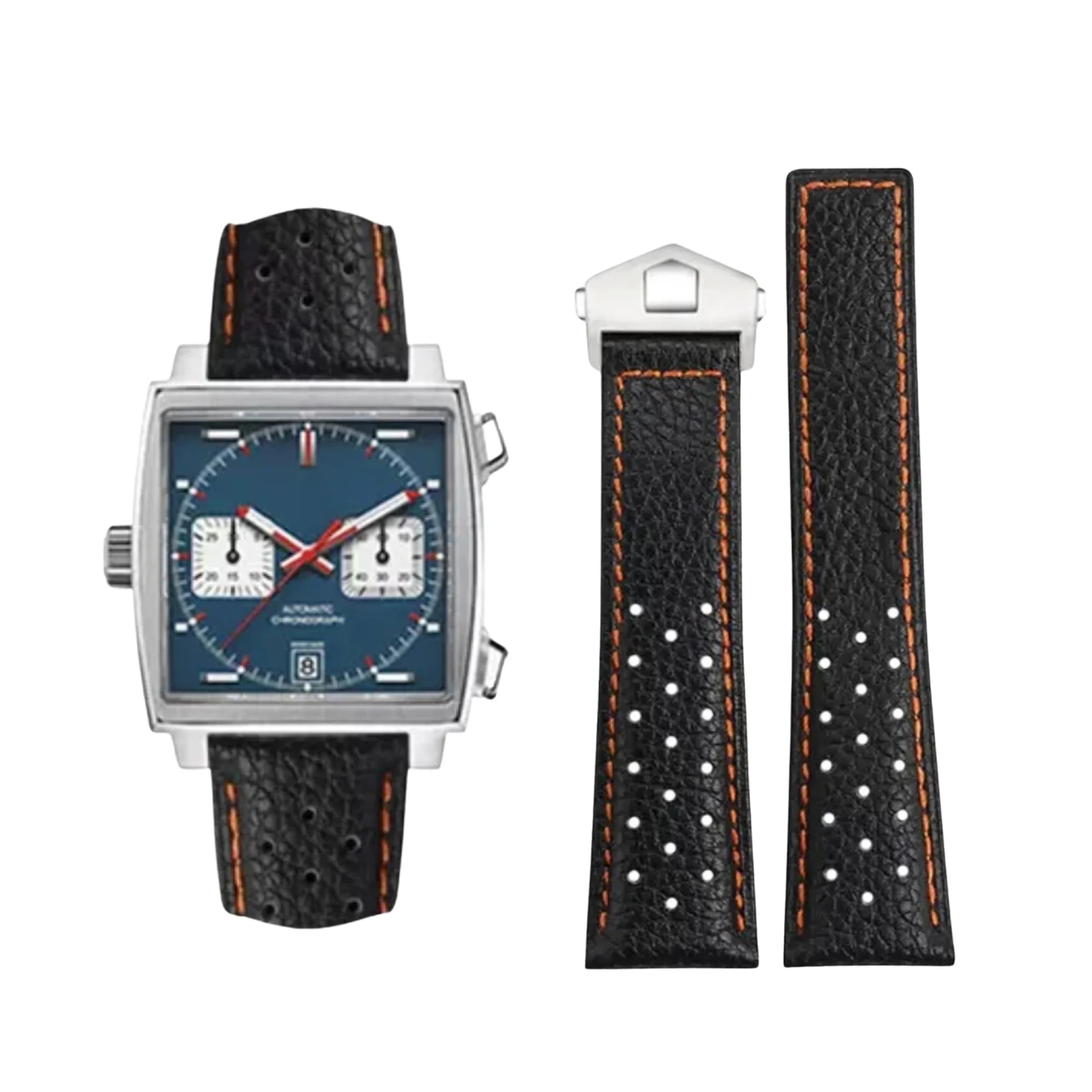 Lederarmband – Für Tag Heuer Monaco – Schwarz/Orange - Helvetus DE