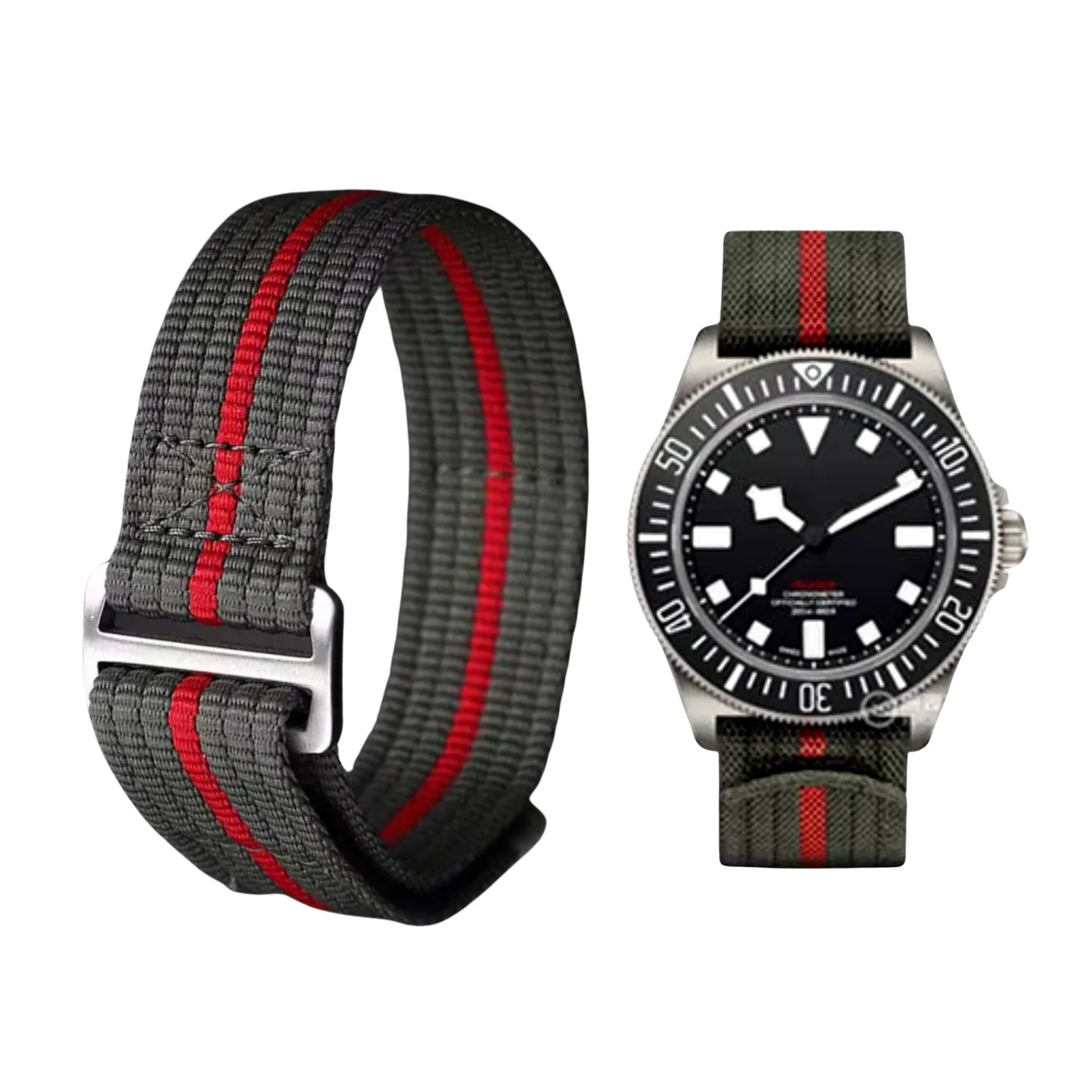 Nylon Armband - Für Tudor Pelagos FXD - Grün/Rot - Helvetus DE