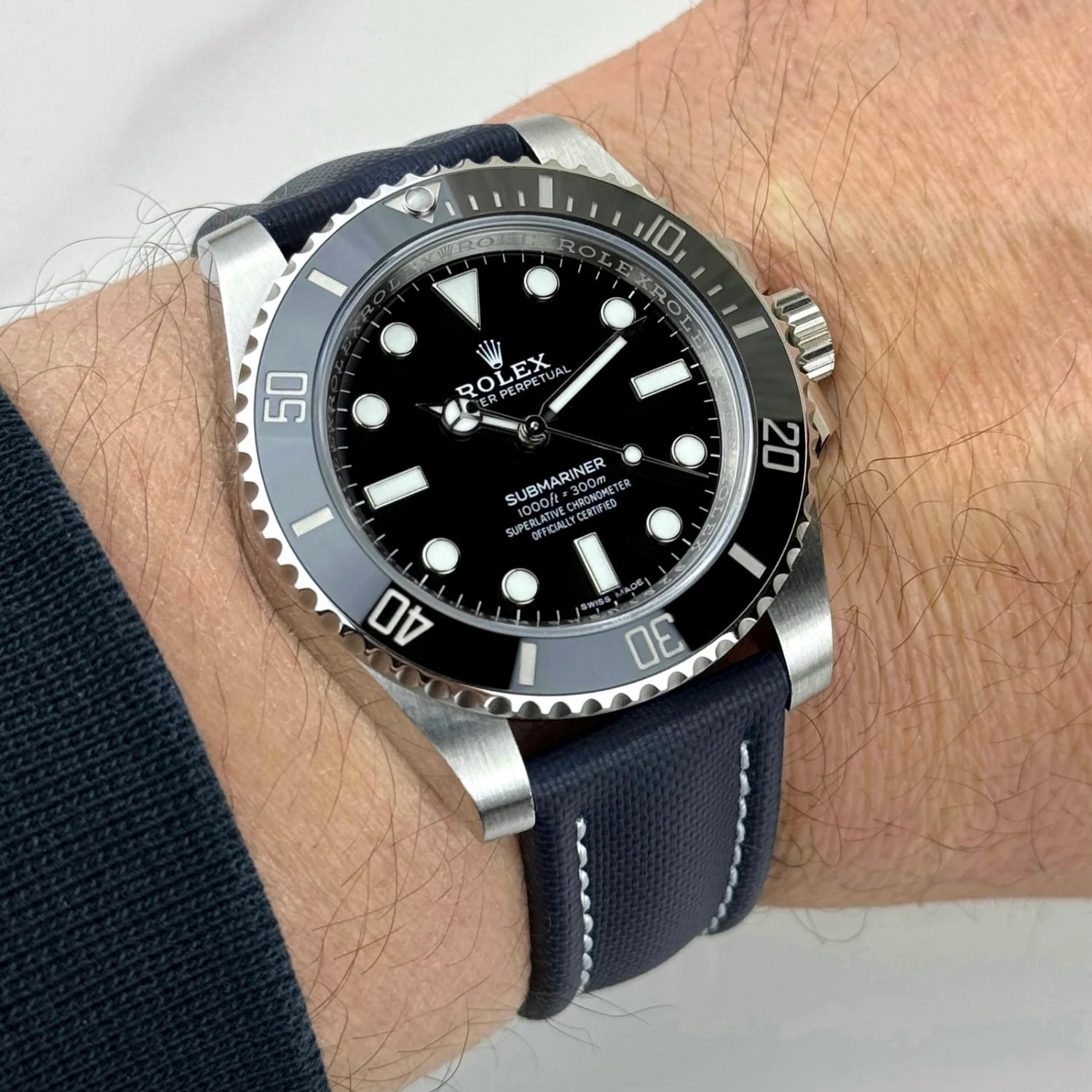 Sailcloth FKM Kautschuk Armband – Dunkel Blau/Weiss – MarinerTex™ von Helvetus® - Helvetus DE